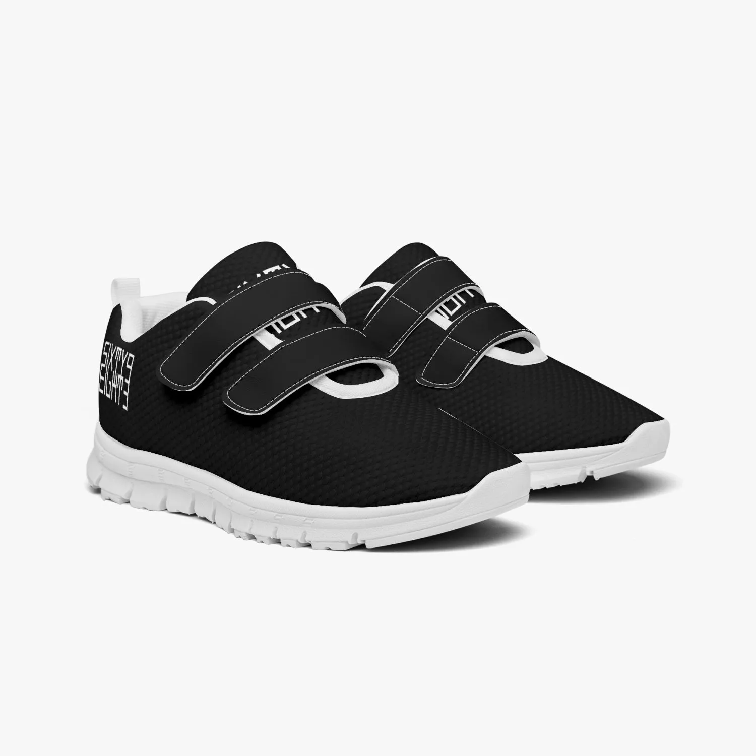 Sixty Eight 93 Logo White Black Kids Lightweight Velcro Shoe