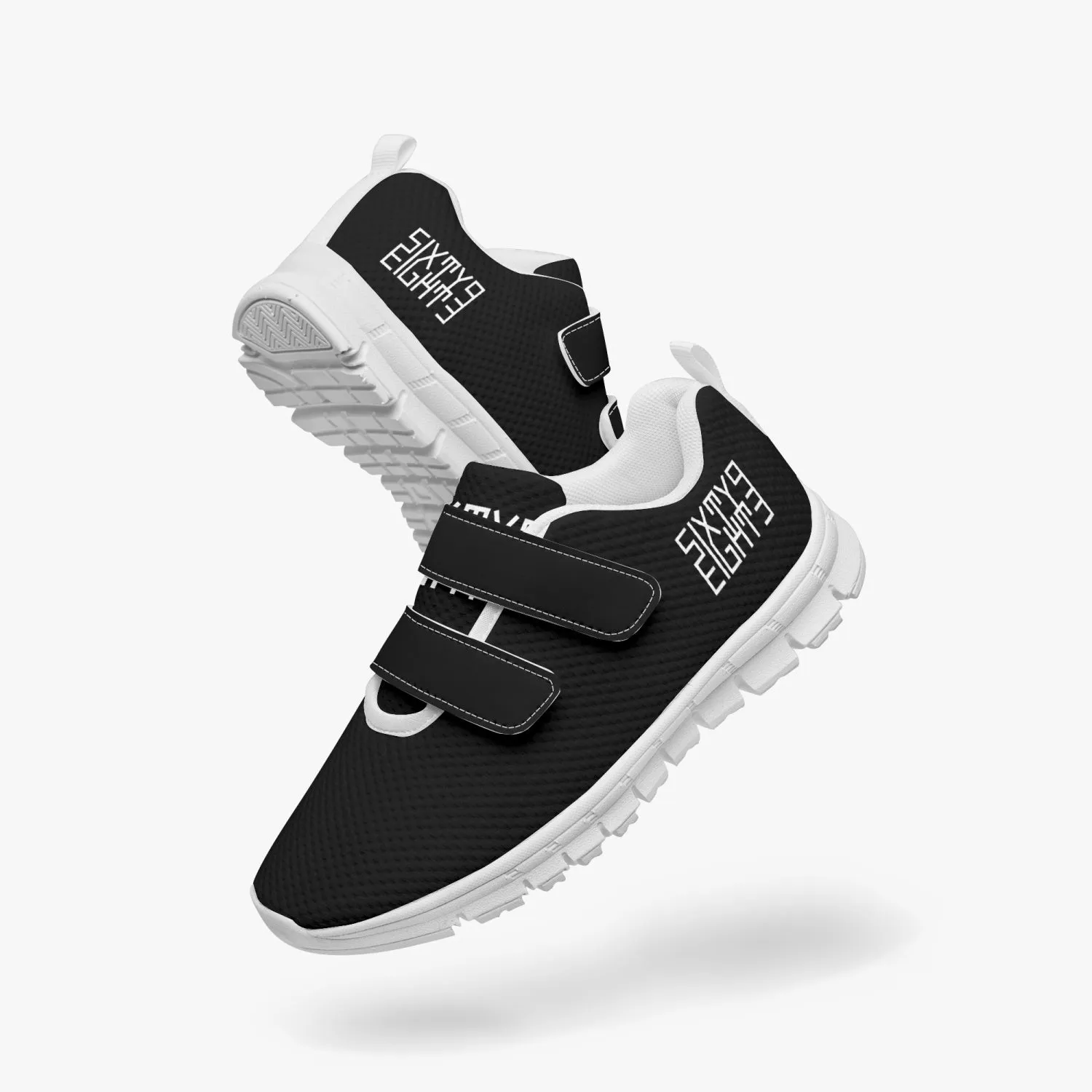 Sixty Eight 93 Logo White Black Kids Lightweight Velcro Shoe