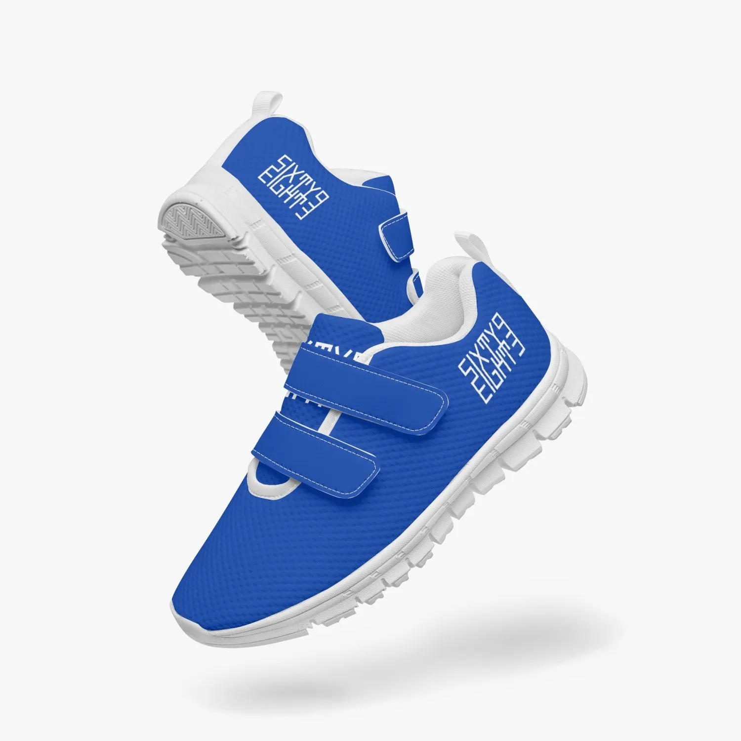 Sixty Eight 93 Logo White Blue Kids Lightweight Velcro Shoe