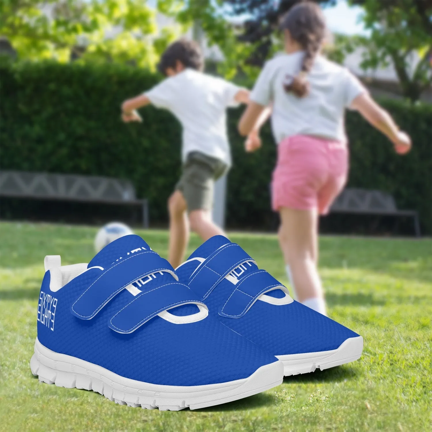 Sixty Eight 93 Logo White Blue Kids Lightweight Velcro Shoe