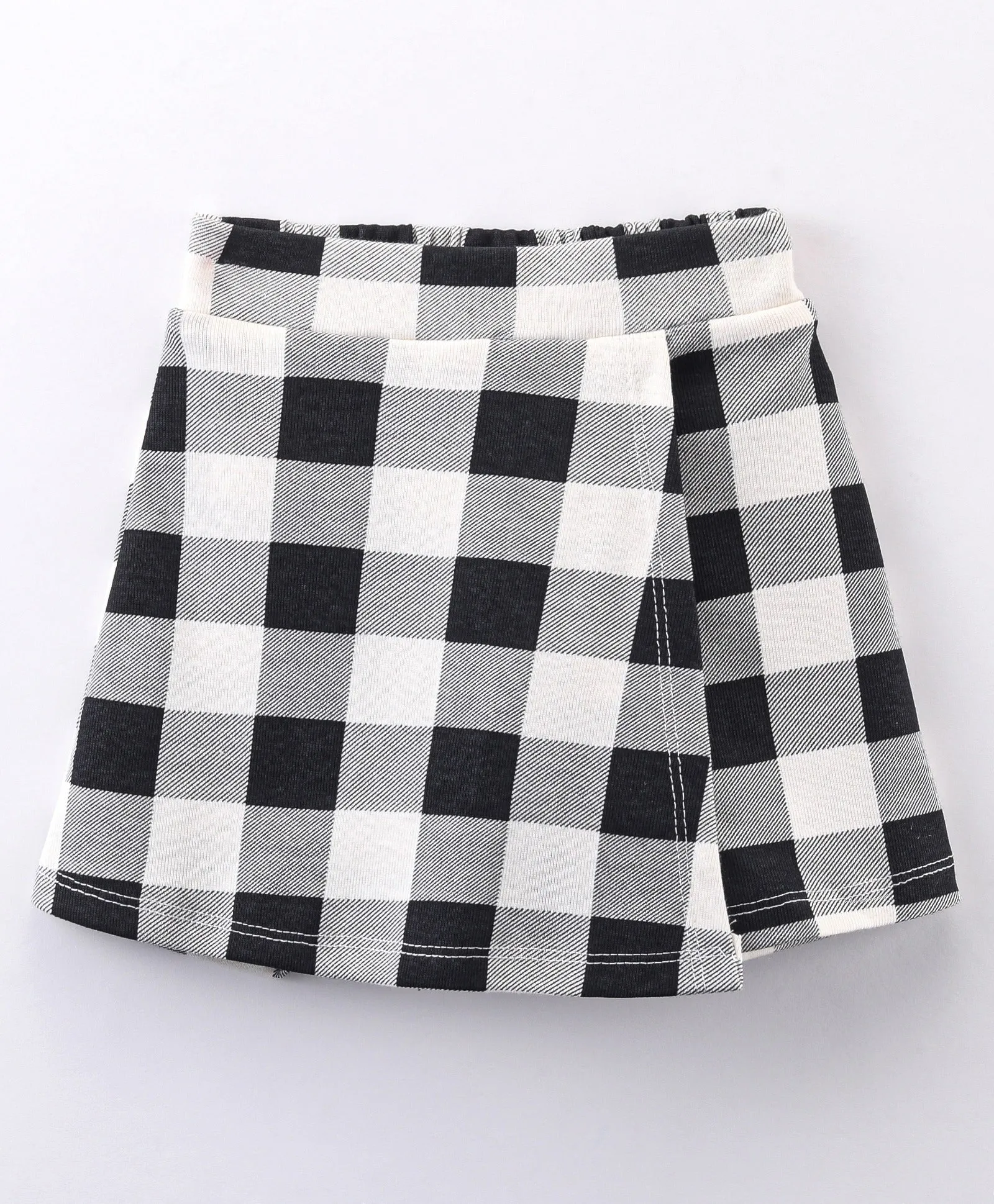 Solid Frilled Top Checkered Wrap Short Set