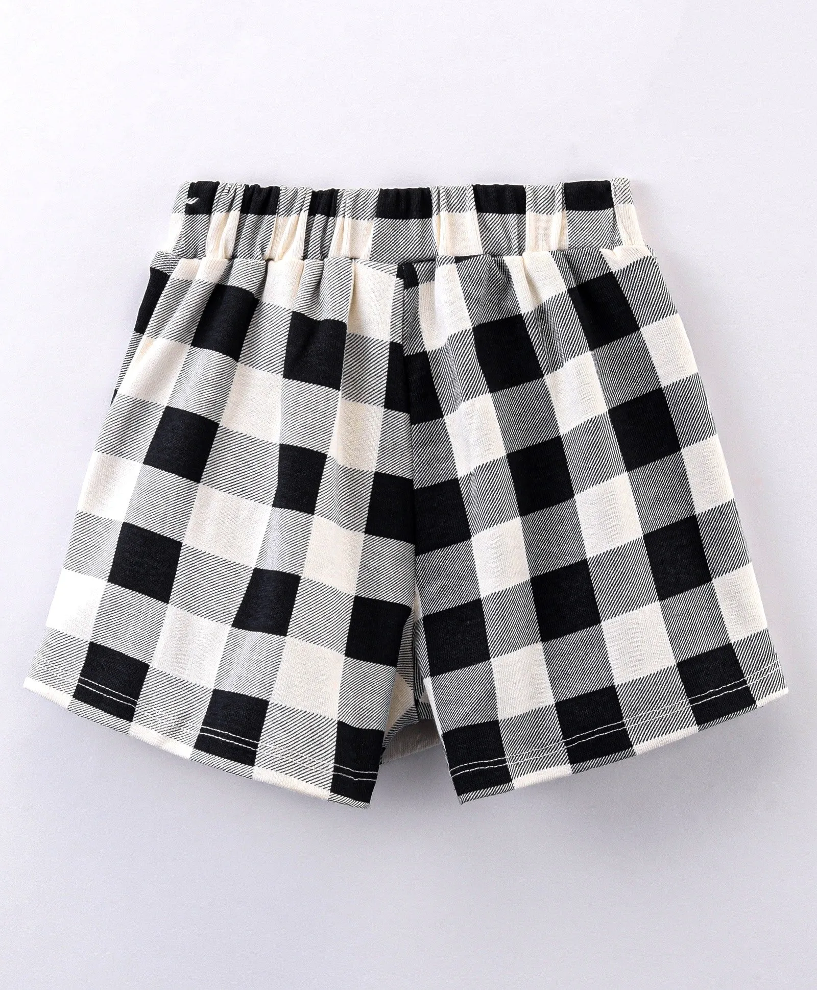 Solid Frilled Top Checkered Wrap Short Set