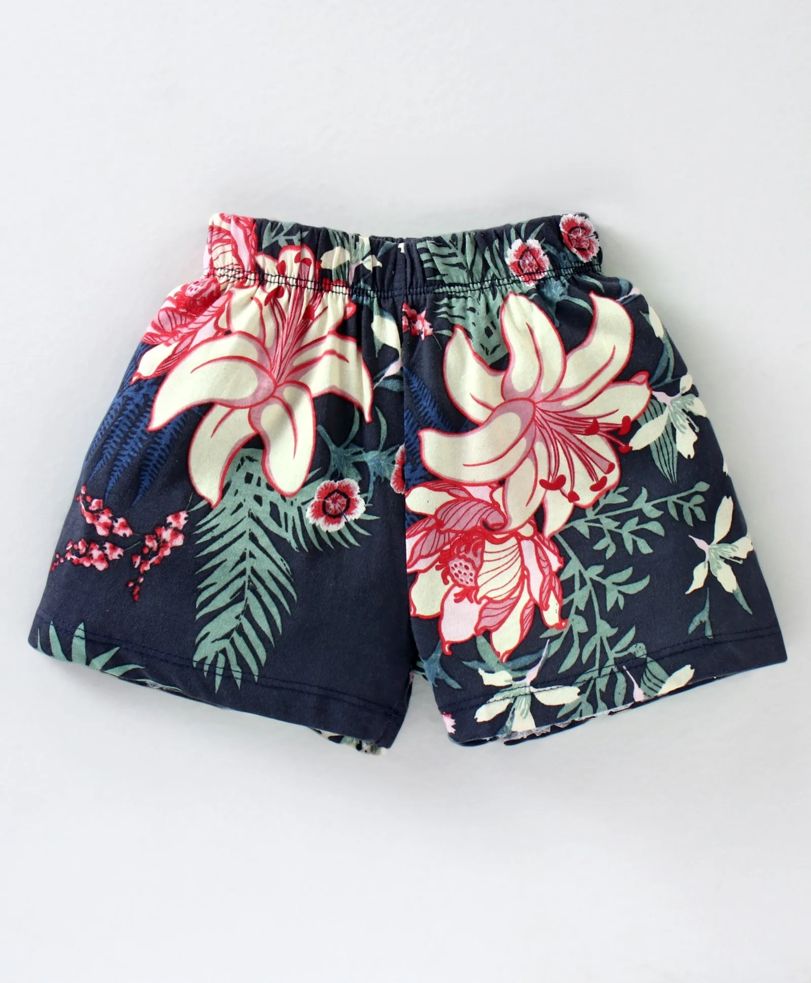 Solid V shape Frill Top Floral Short Set