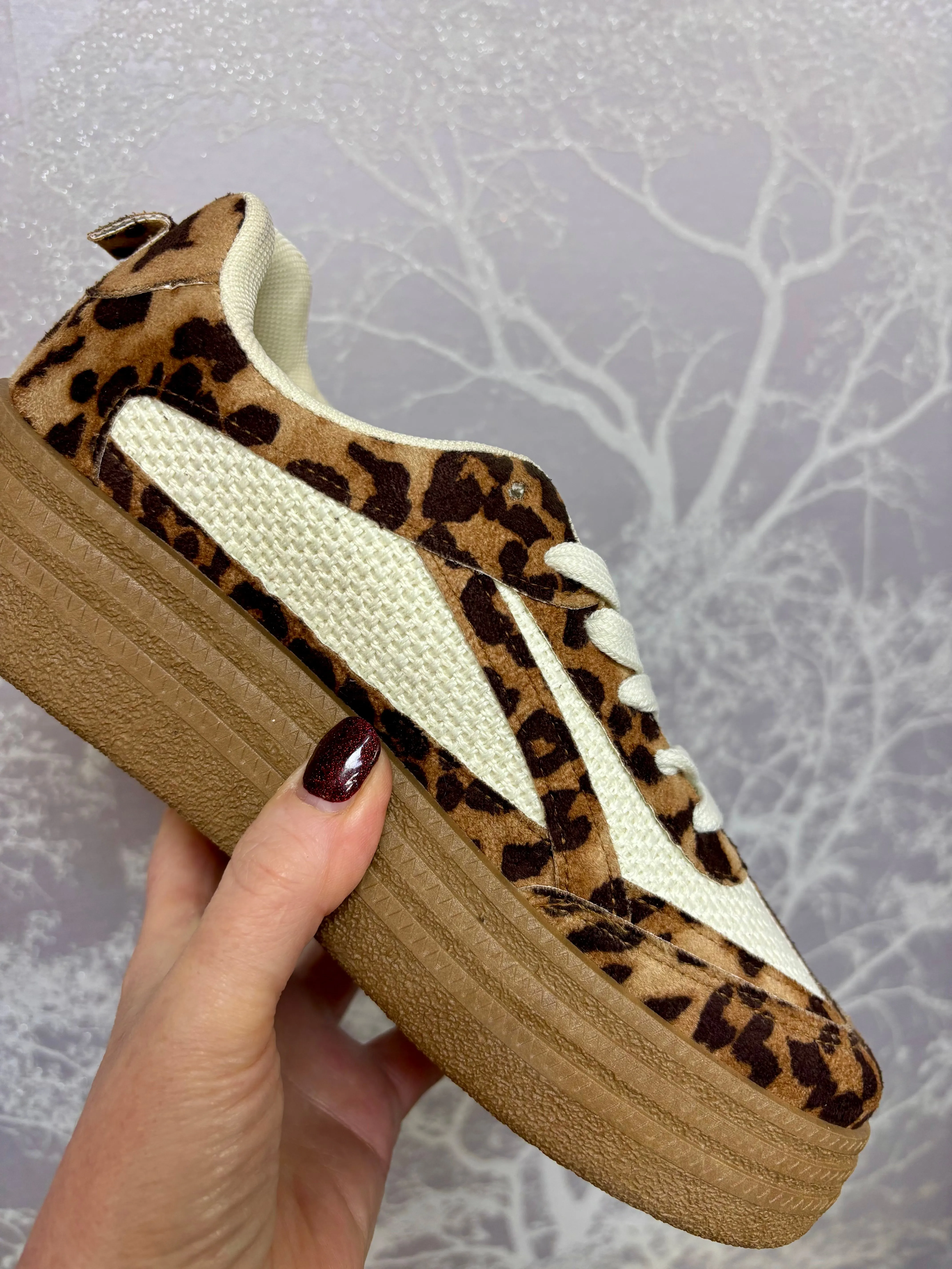 Sooki Leopard Print Platform Trainers