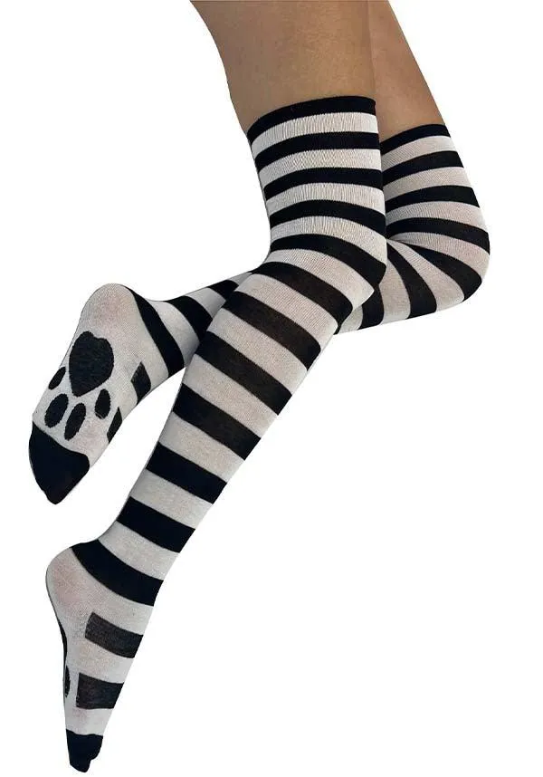 Striped Paw Print | OVER KNEE SOCKS