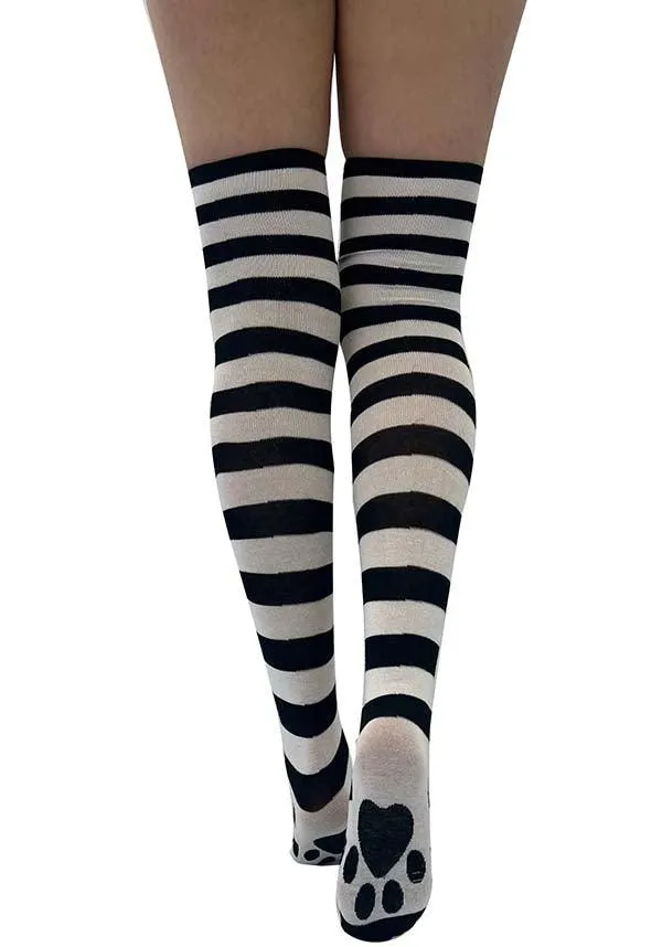 Striped Paw Print | OVER KNEE SOCKS