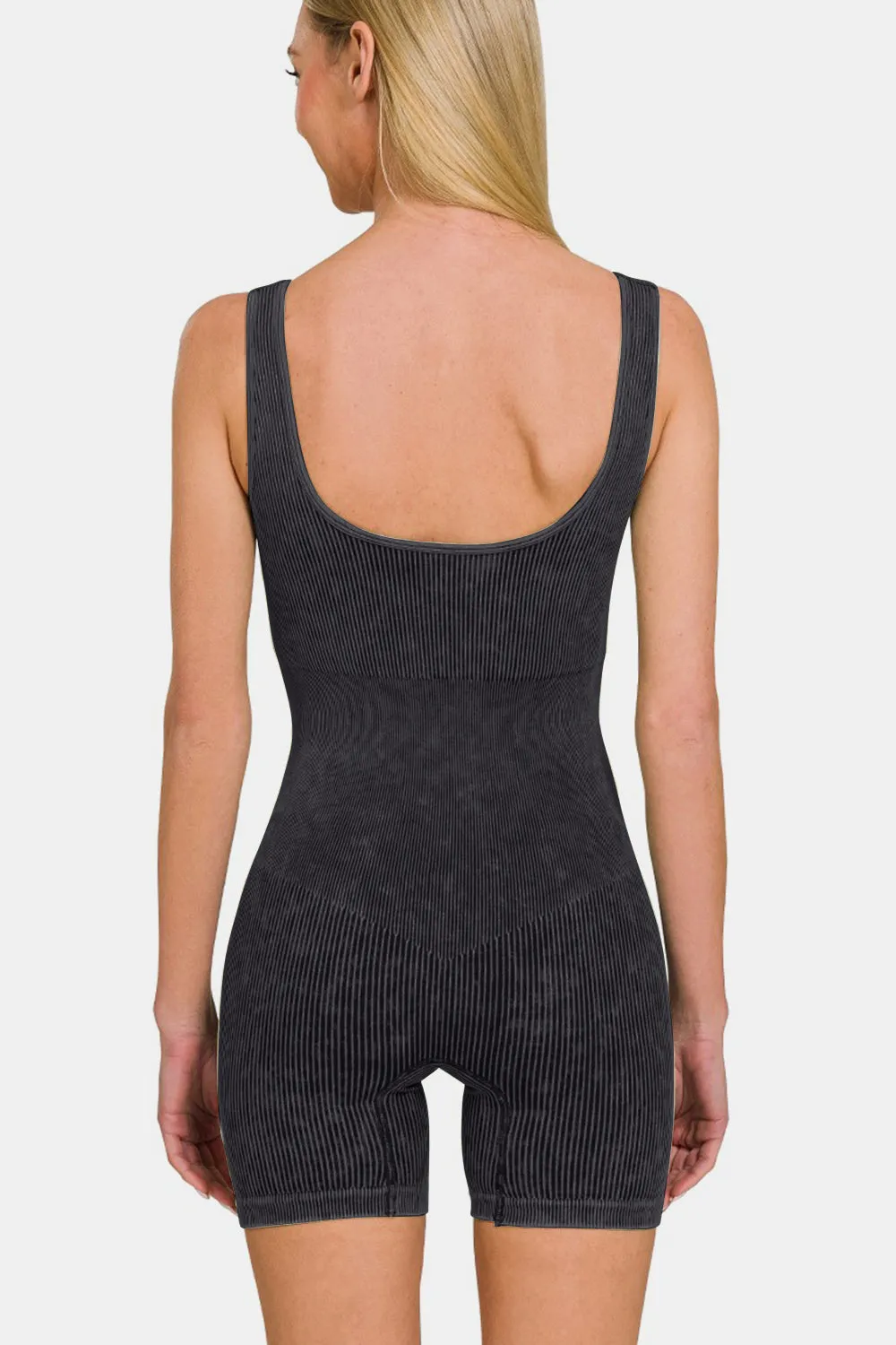 Washed Ribbed Romper with Pad