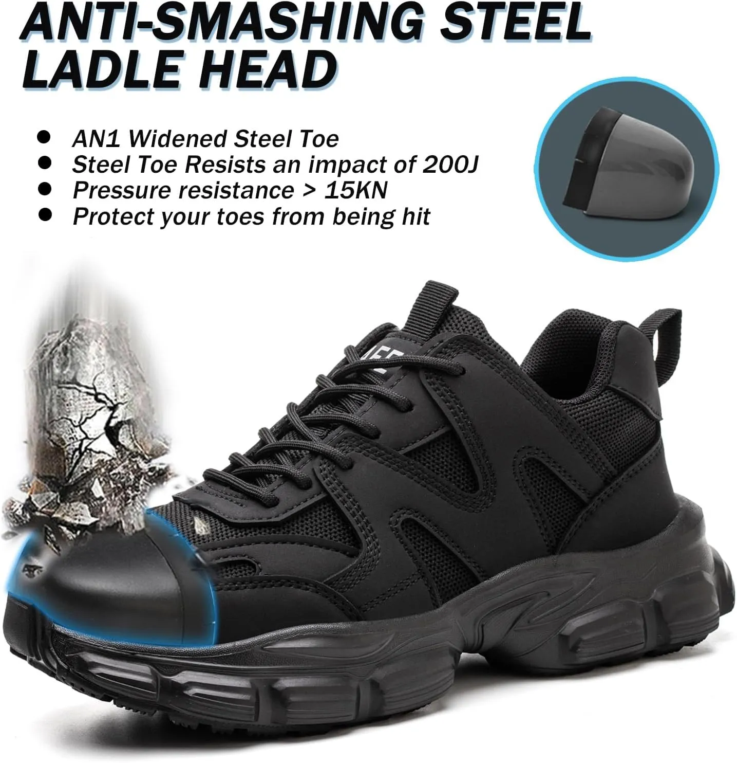 Women Safety Shoes Lightweight Comfortable Non-Slip Steel Toe Shoes