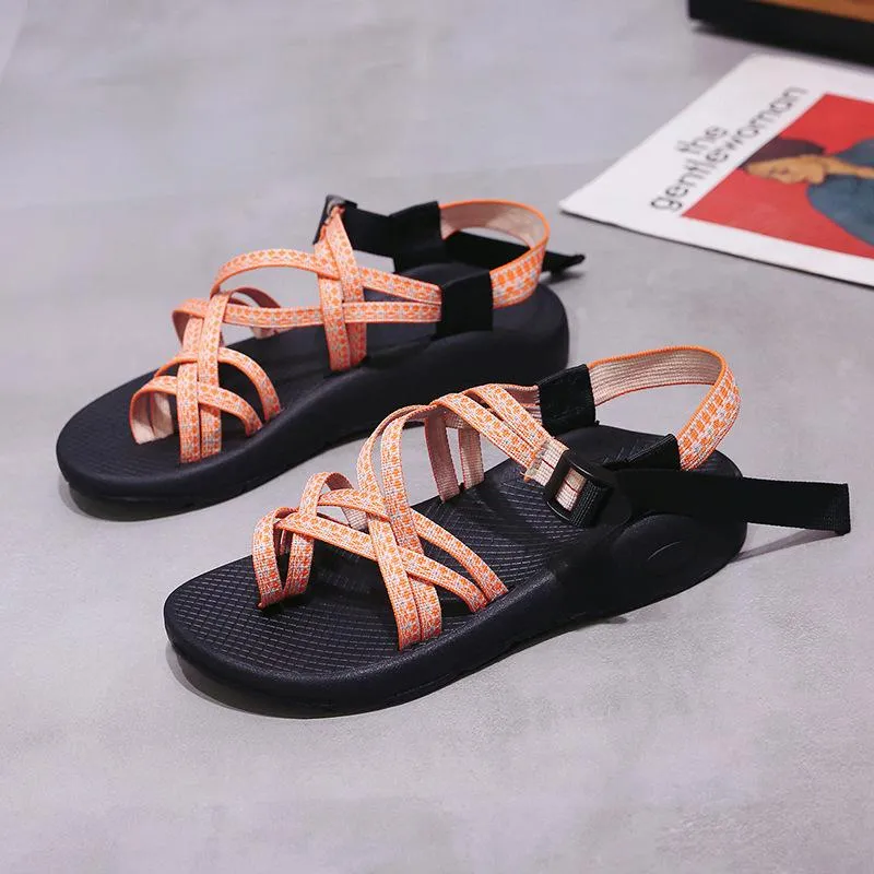 Women wedge heel comfortable criss cross ankle strap sandals