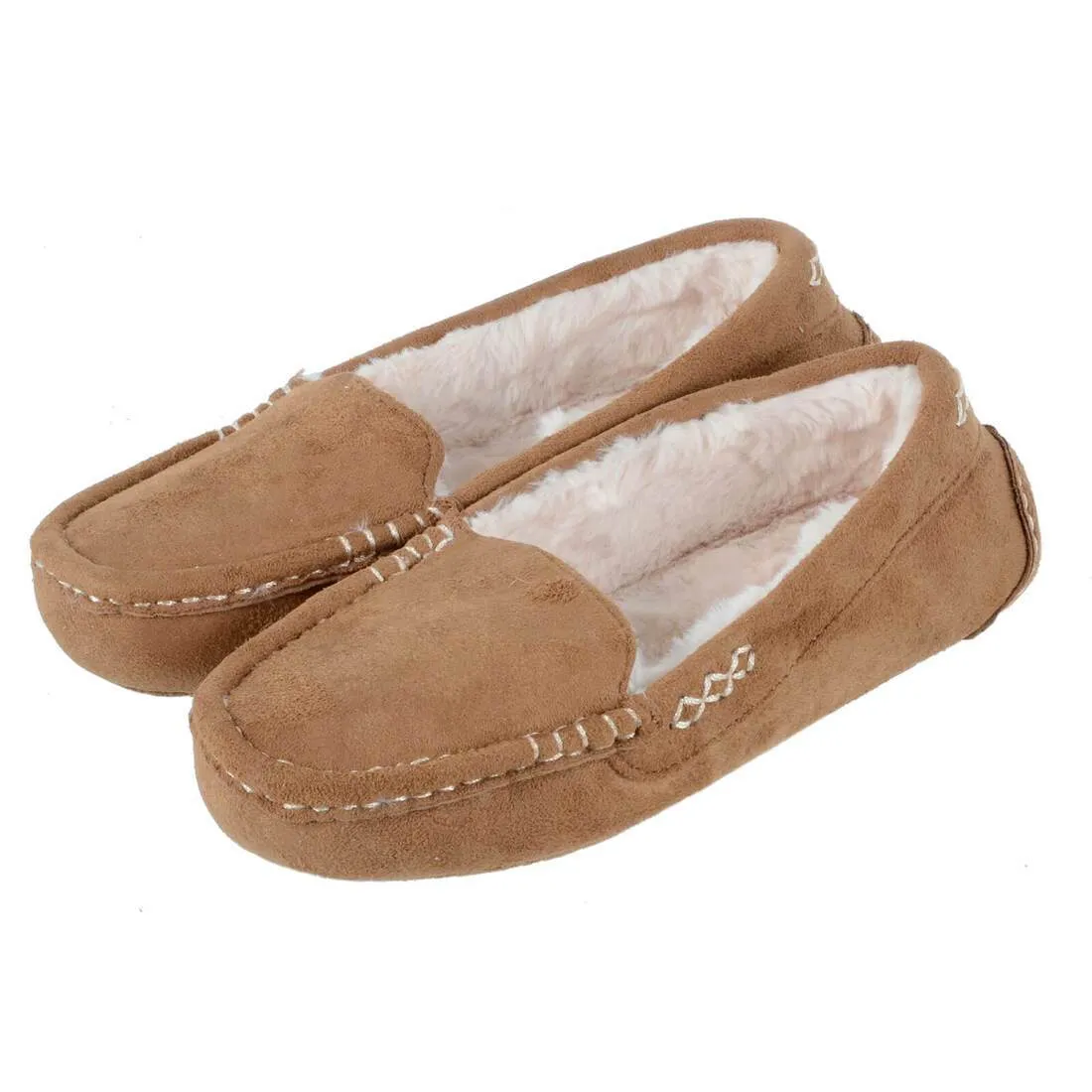 Womens Moccasin Slippers Luxury Microsuede Faux Fur Lining