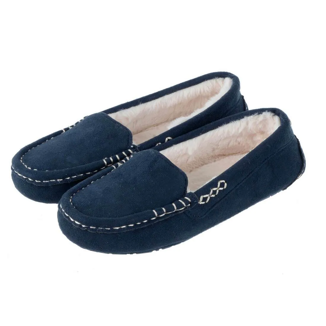 Womens Moccasin Slippers Luxury Microsuede Faux Fur Lining