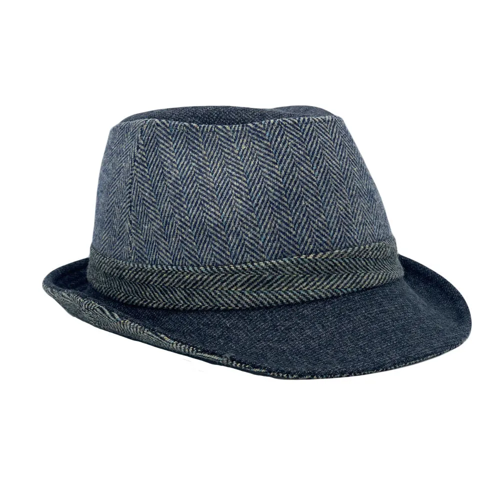 Wool Herringbone Fedora Hats for Men - Manhattan Trilby Winter Structured Crushable Short Brim LD61574