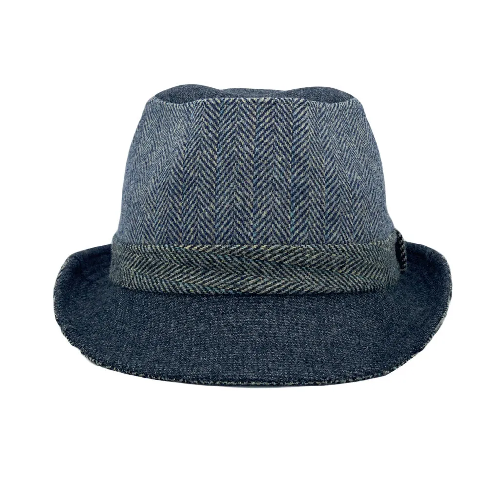 Wool Herringbone Fedora Hats for Men - Manhattan Trilby Winter Structured Crushable Short Brim LD61574