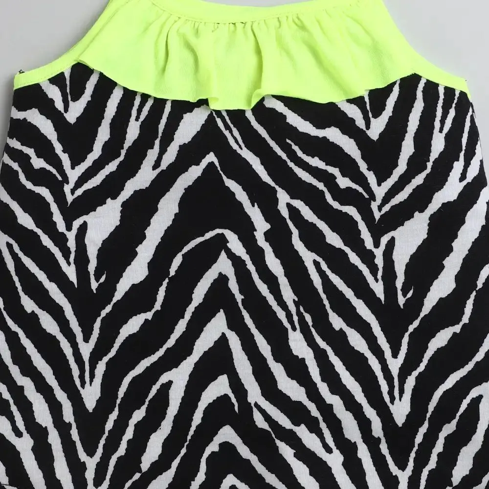 Zebra Print Open Strap and Frill Set