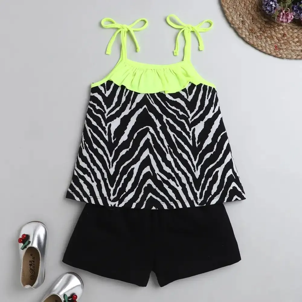 Zebra Print Open Strap and Frill Set