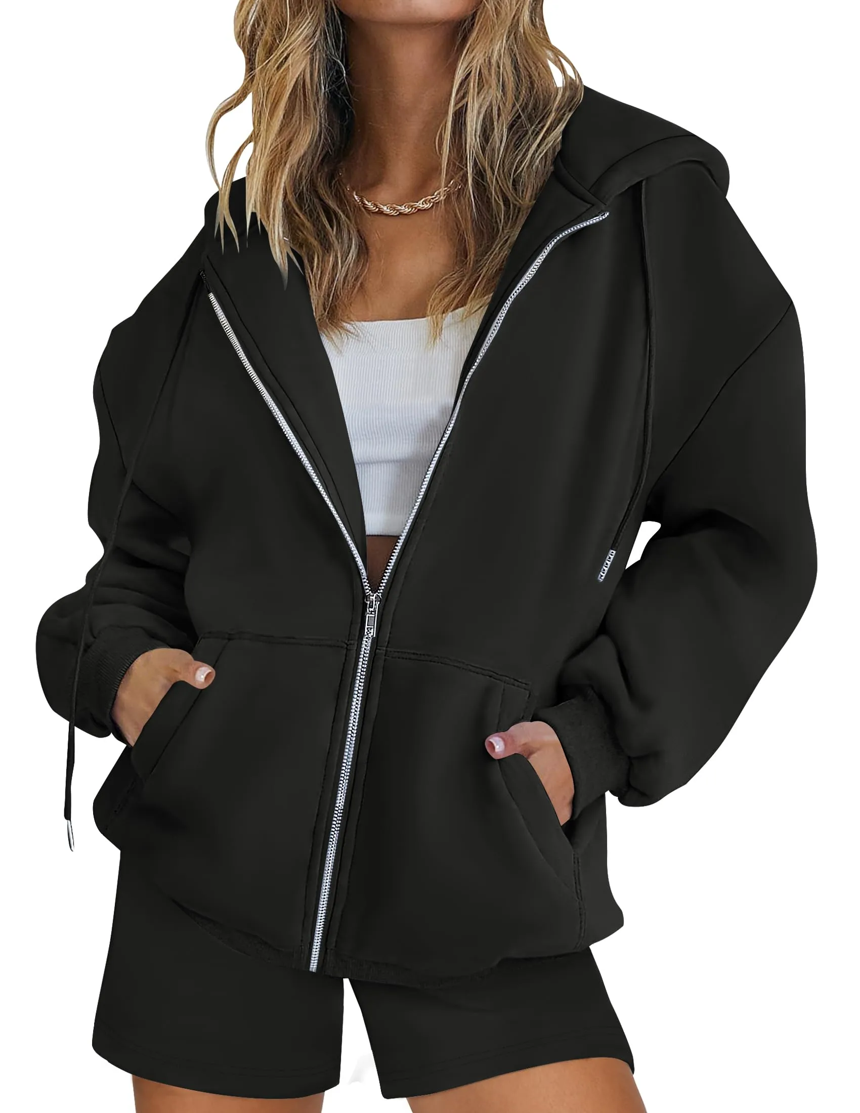 ZESICA Long Sleeve Zipper Hoodie Two Piece Workout Set